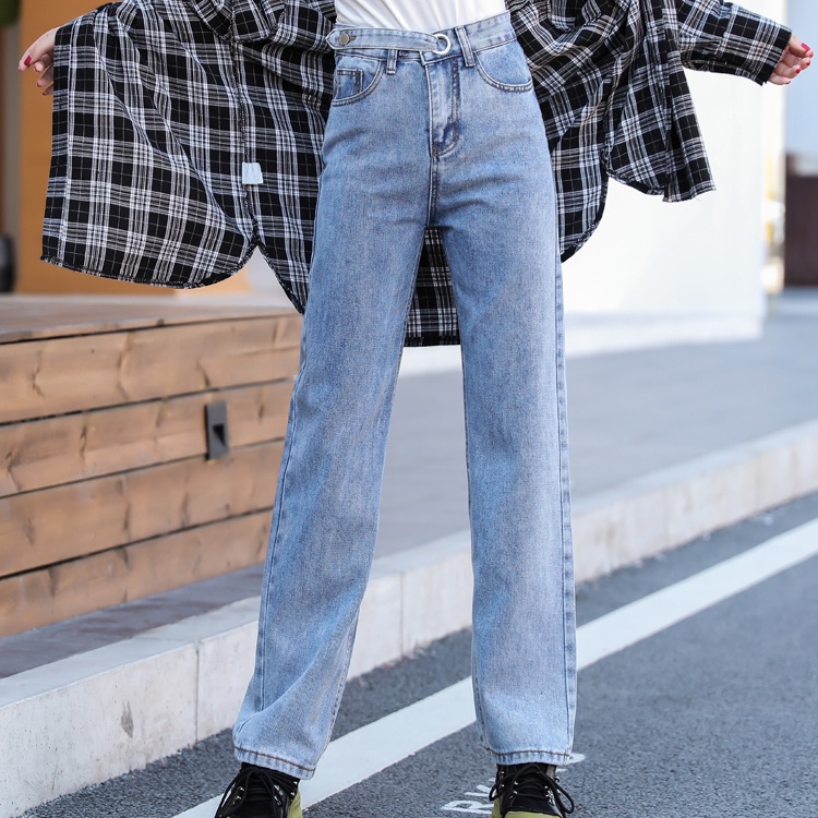 SUXI Quần Jean Lưng Cao Màu Sắc Đơn Giản Hợp Thời Trang