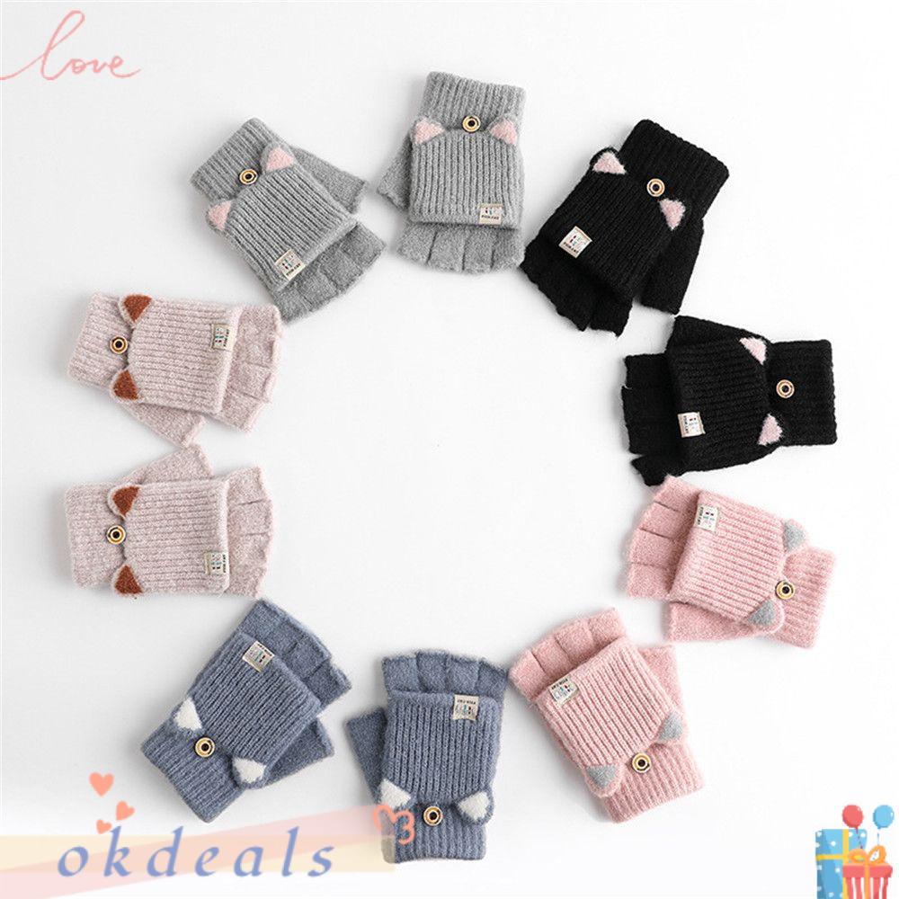 Găng Tay Dệt Kim Hở Ngón Giữ Ấm Mùa Đông Cho Nữ