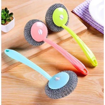 Cọ xoong nồi BÚI SẮT KHÔNG RỈ có tay cầm cán dài Tiên lợi