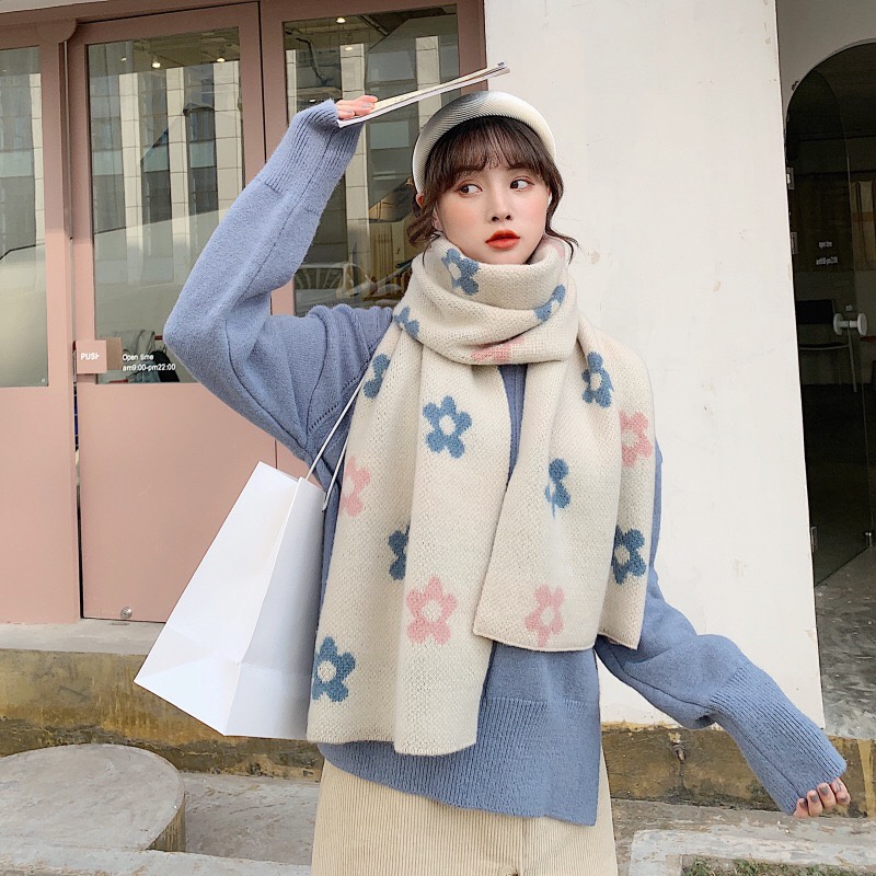 Khăn choàng len quàng cổ mùa đông cao cấp cho nữ khăn len dệt kim dày ấm size 180x35cm - Mã LE18 The Collar Box