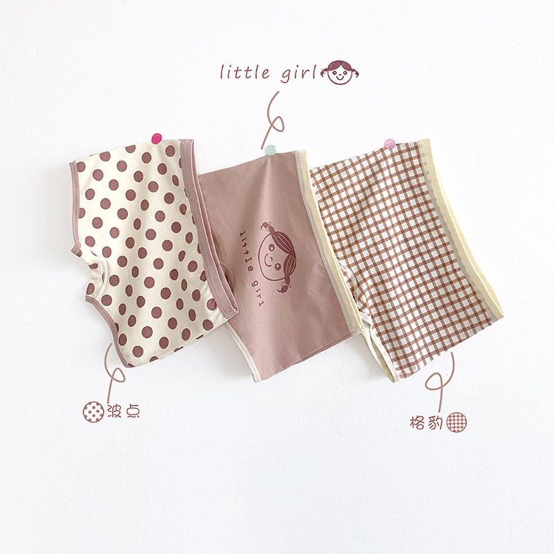 Set 3 Quần Lót Cotton Tam Giác Phẳng Kháng Khuẩn Cho Bé Gái