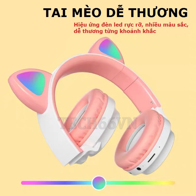 Tai Nghe Mèo Bluetooth, Headphone Tai Mèo Dễ Thương Có Mic,Âm Bass Mạnh Mẽ Và Dung Lượng Pin Khủng 400mAh BH 12 Tháng