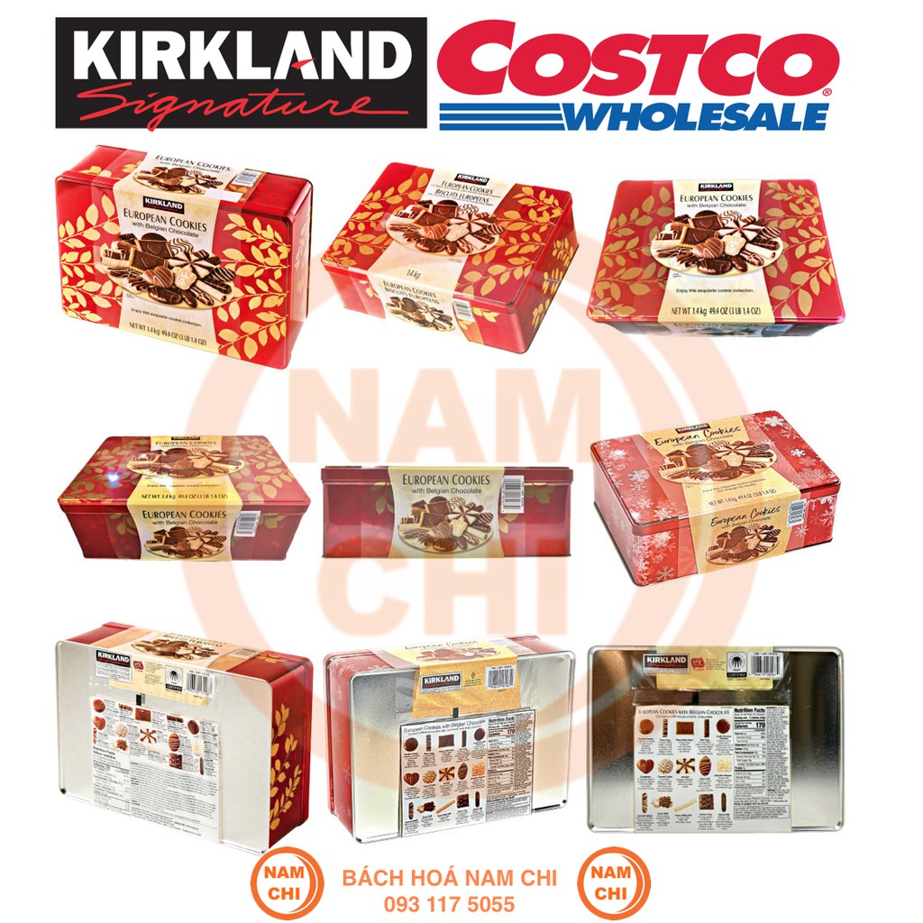BÁNH QUY KIRKLAND SIGNATURE EUROPEAN COOKIES WITH BELGIAN CHOCOLATE HỘP THIẾC ĐỎ 1.4KG