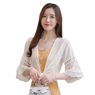 Áo khoác voan Kimono xuyên thấu tay rộng cho nữ