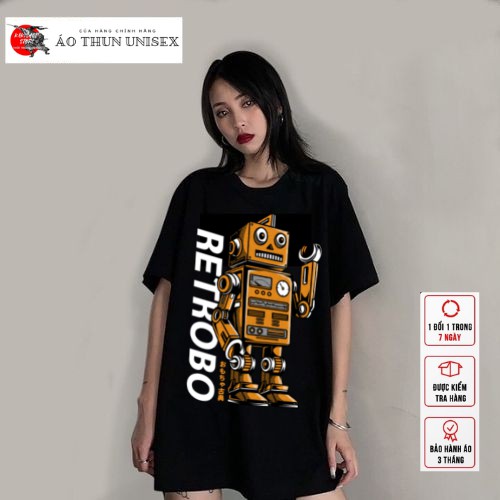 Áo thun tay lỡ phông Unisex from rộng nam nữ KAKISHOP , áo màu đen ulzzang in hình RETROBO ( kèm video )