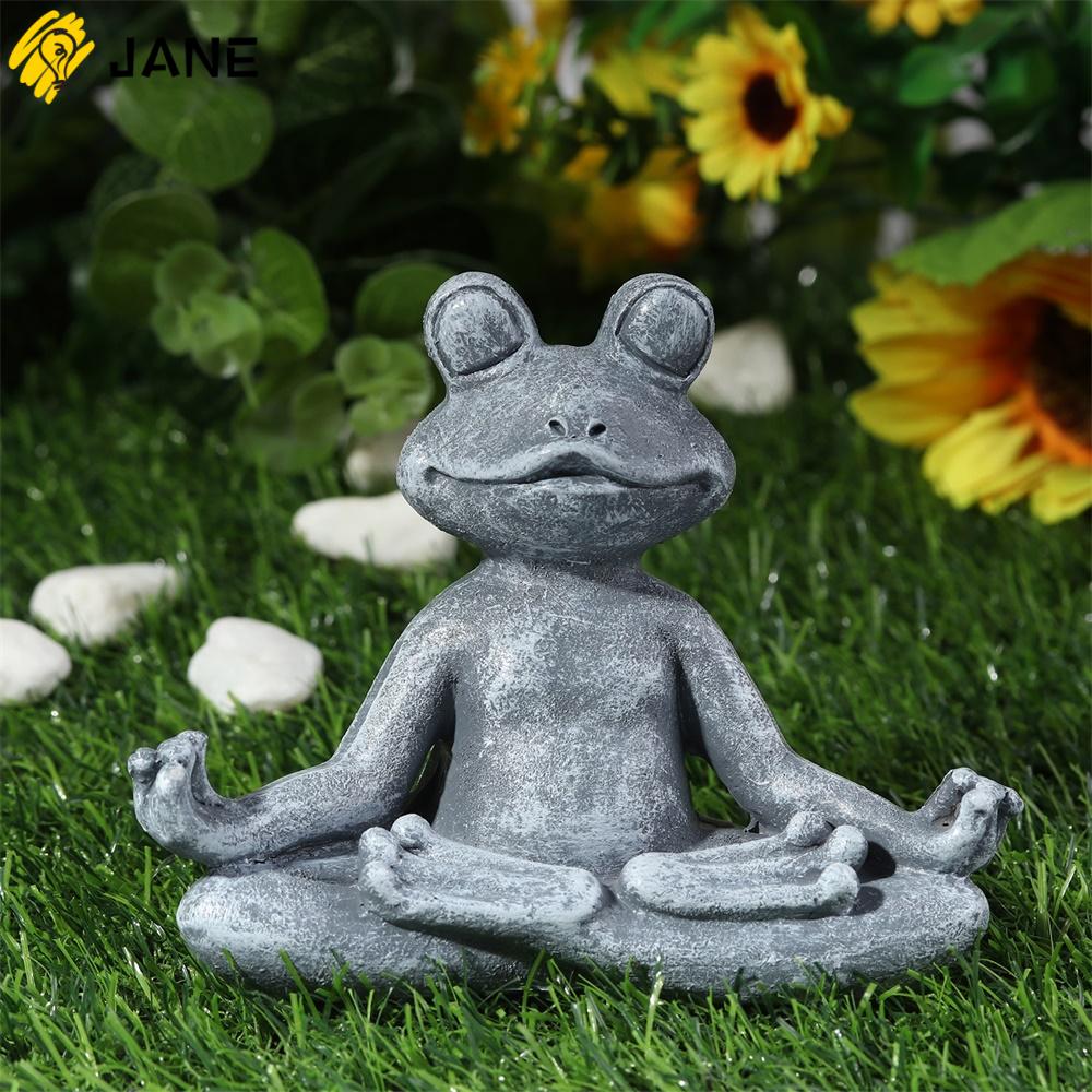 JANE Resin Grey|Finish Yoga Frog Figurine Handmade Poly Garden Statue Meditating Zen for Home Patio Yard or Lawn 4.72&quot; Garden Sculpture 4.72 X 3.74 X 1.96 inch Indoor/Outdoor