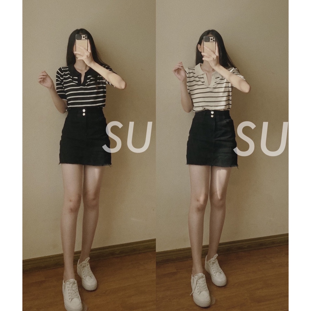 Áo len polo cổ V kẻ ngang A1949 SUSTORE