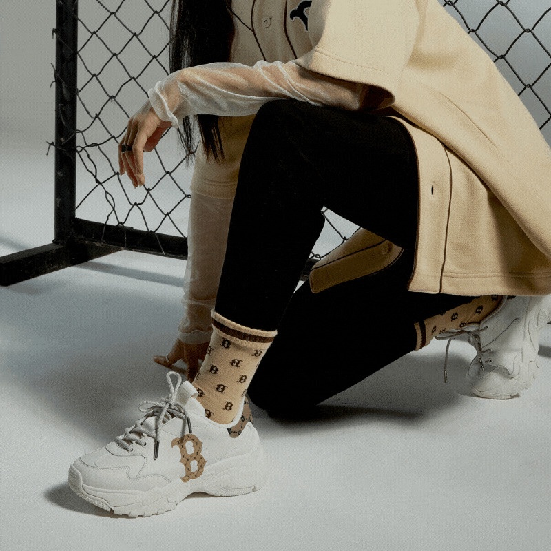 Giày MLB Boston Chính Hãng 🔴SIMPLE SNEAKER🔴 MLB Big Ball Chunky Diamond Monogram Boston Red Sox Beige