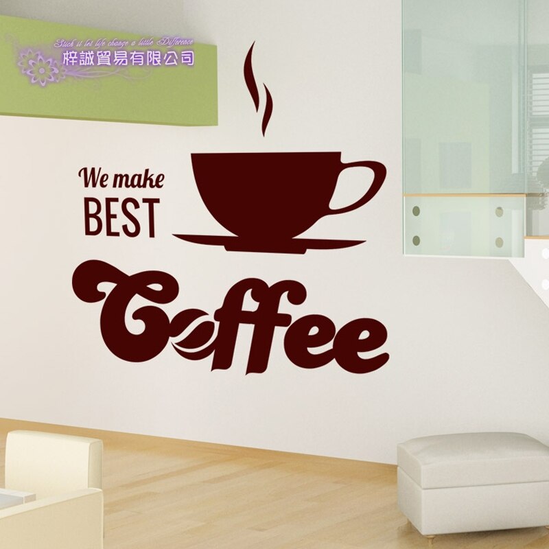 Miếng Dán Tường Trang Trí Hình Tách Cà Phê Chất Liệu Vinyl