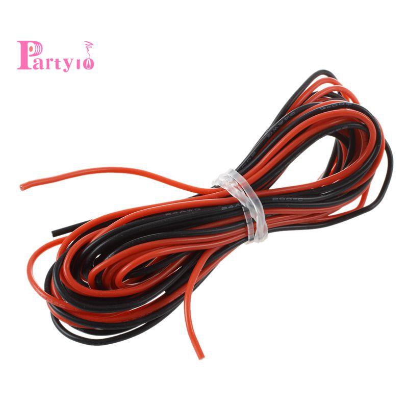 [Hot Sale]2x 3M 24 Gauge AWG Silicone Rubber Wire Cable Red Black Flexible