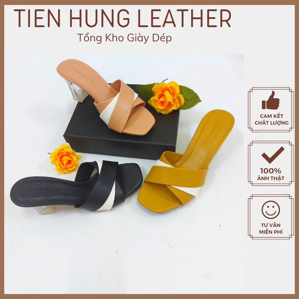 Sandal cao gót quai ngang 7cm dép nữ gót meca vuông thời trang Tiến Hùng TH0011