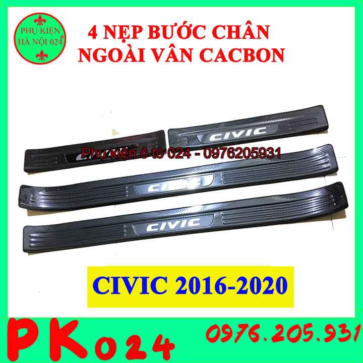 [Civic 2016-2020] Ốp Bậc Cửa, Nẹp Bước Chân Civic 2016-2020 Vân Cacbon