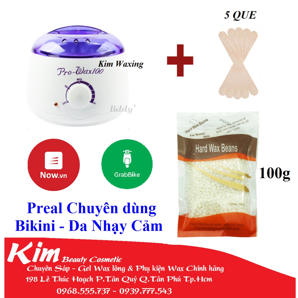 Set Nồi nấu sáp Pro Wax 100 và 100g Sáp wax Preal Bikini  Da Nhạy Cảm nhất