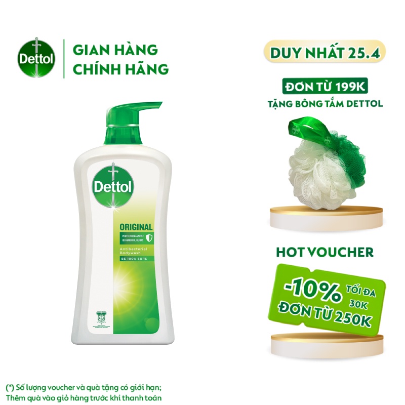 [Mã FMCGDET4 - 8% đơn 250k] Sữa tắm Dettol kháng khuẩn - Chai 950g
