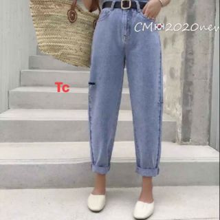 Quần baggy bò 2 hông rách lệch