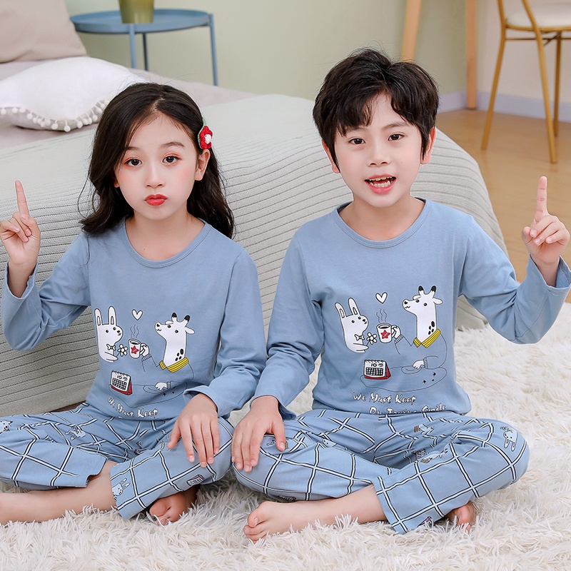 ABreeze Bộ Đồ Ngủ Vải Cotton Mỏng Mềm Mại In Họa Tiết Hoạt Hình Dễ Thương Dành Cho Bé Cỡ 100-180