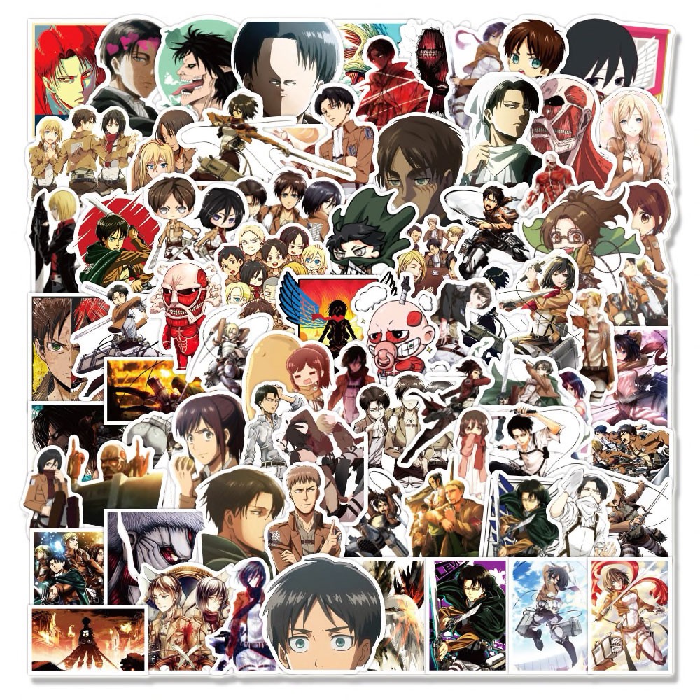 Bộ sticker Attack On Titan Đại chiến Titan Levi Mikasa chống nước hình dán Annie Ymir Fritz Reiner Braun Eren Armin Jean