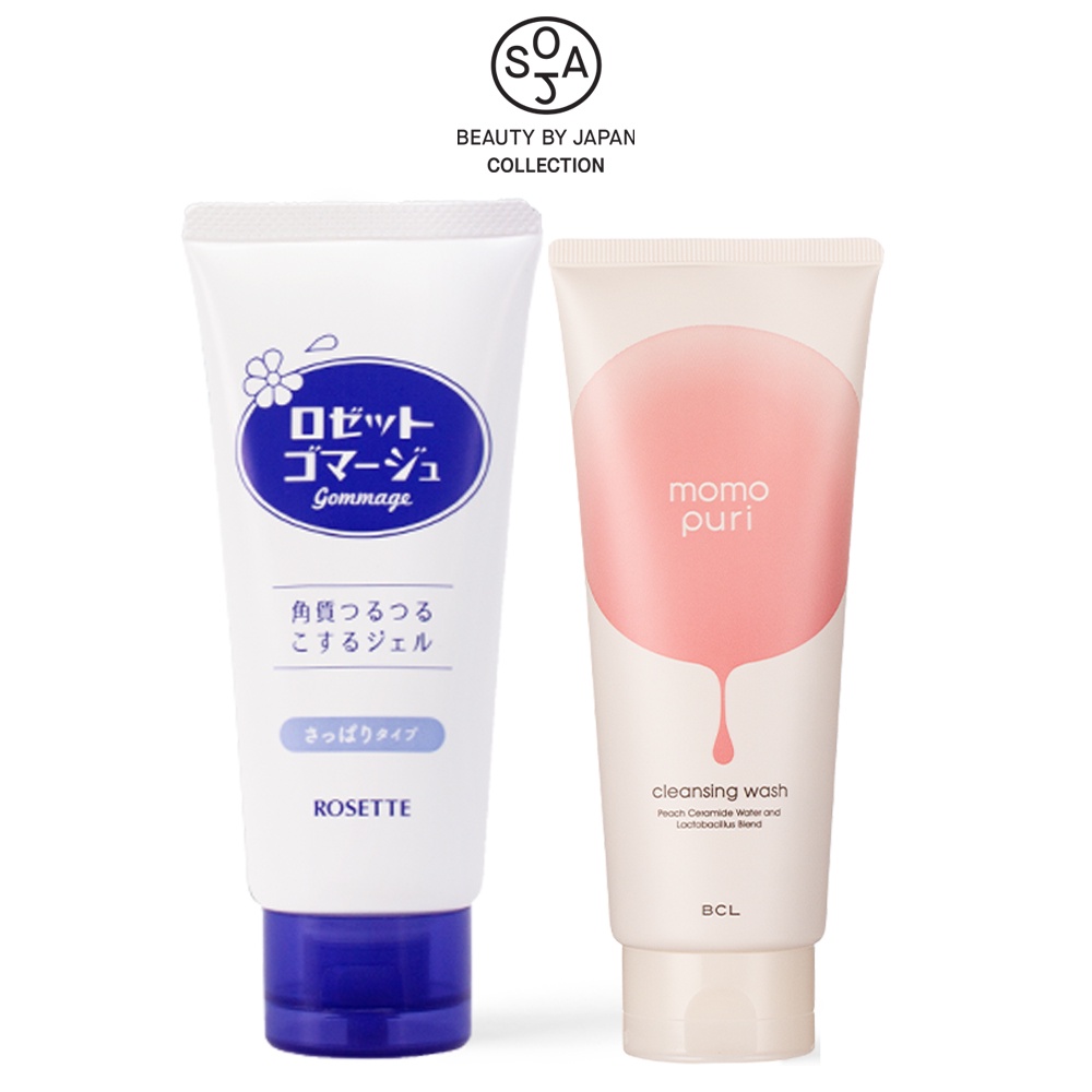 Combo Tẩy Tế Bào Chết Rosette Gommage 180G và Sữa Rửa Mặt Tẩy Trang Hương Đào Momopuri Cleansing Wash 150G