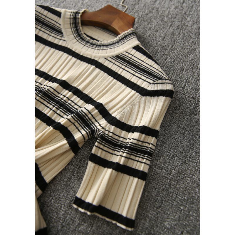 Áo Thun Tay Ngắn Cổ Cao Họa Tiết Kẻ Sọc Thời Trang Mùa Hè Phong Cách Pháp Mới 2021