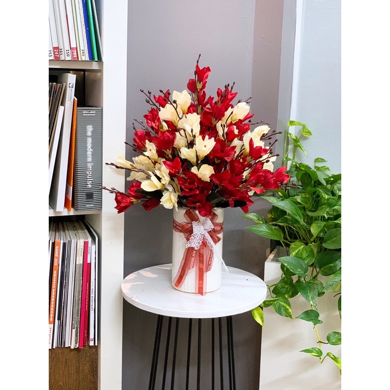Bình hoa  lụa hoa giả - lọ hoa Diên Vĩ, hồng trà, phăng… cắm sẵn trang trí phòng khách cao cấp- màu sắc hiện đại
