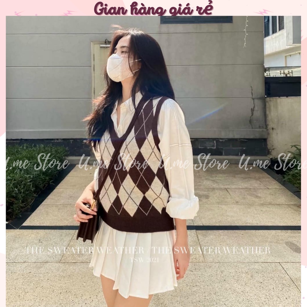 [Video] Áo Gile nữ Len Ulzzang Cổ V Kẻ Ô Quả Trám Phong Cách Hàn Quốc Áo gile len trám dày dặn 2 màu (nâu đỏ, đen) | BigBuy360 - bigbuy360.vn