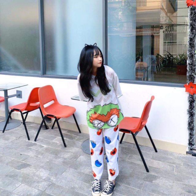 Set áo thun in 3D và quần cartoon pan, form unisex,