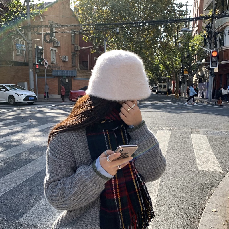 Mũ tai bèo phủ lông thỏ che mặt phong cách Nhật Hàn thời trang thu đông cổ điển dễ phối đồ cho nữ
