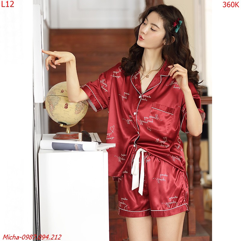 Pyjama lụa đỏ cao cấp siêu mềm nhẹ - Micha L12