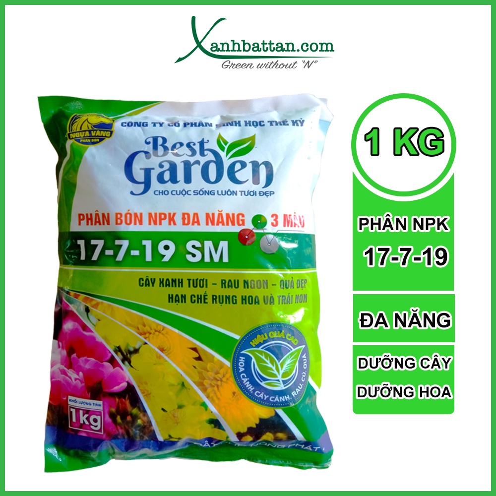 Phân NPK 3 Màu Dùng Cho Rau Sạch - Cây Ăn Quả Và Hoa Kiểng 17-7-19-SM 1 Kg