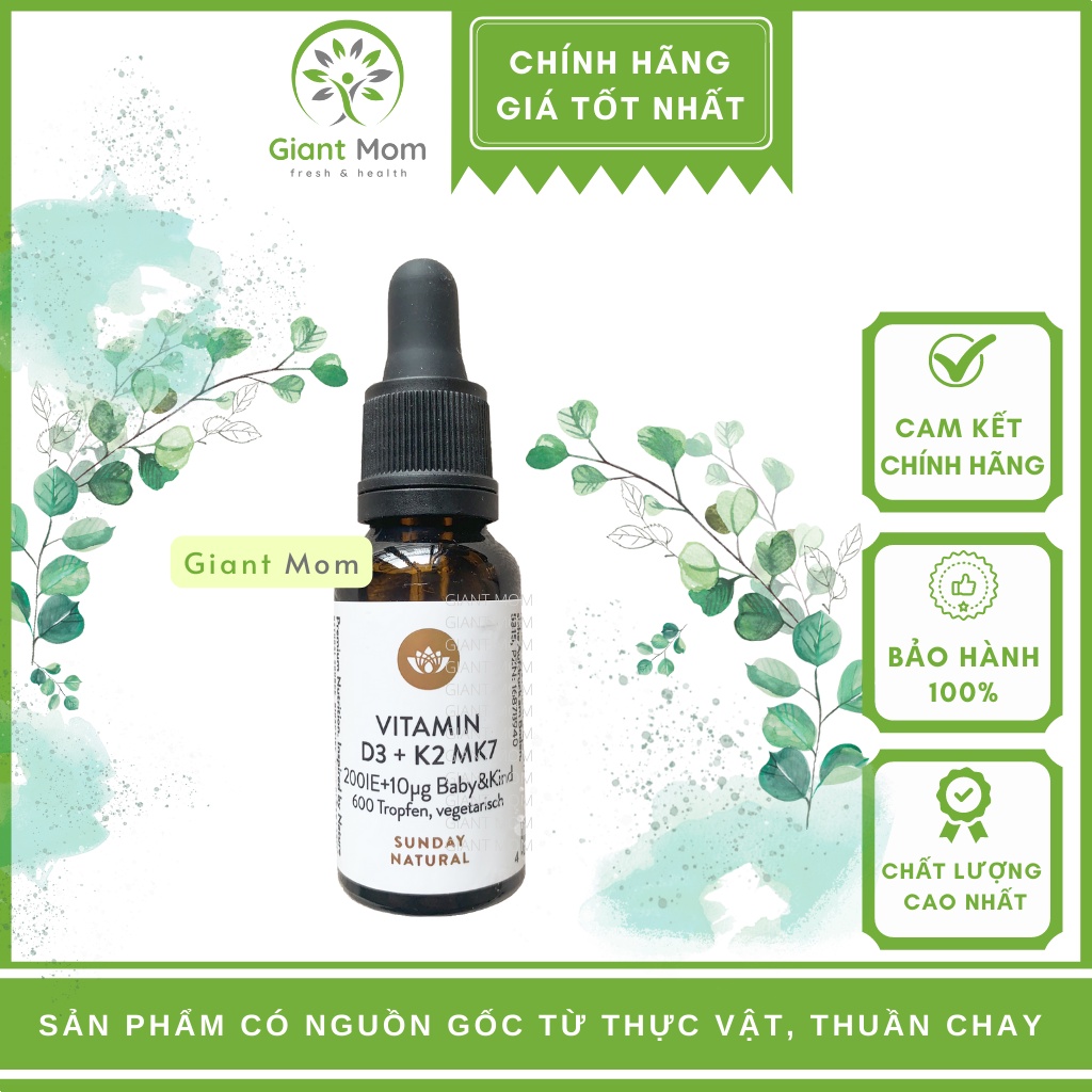 Vitamin D3 K2 Mk7 Sunday Nature Nhập Khẩu Đức - Tăng Chiều Cao &amp; Sức Khỏe Cho Bé
