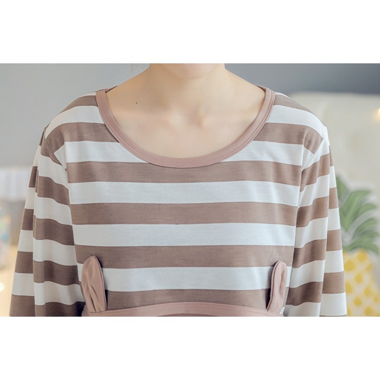 Đồ bộ bầu và sau sinh cho con bú dài tay gấu nâu có bigsize 80kg - BND223