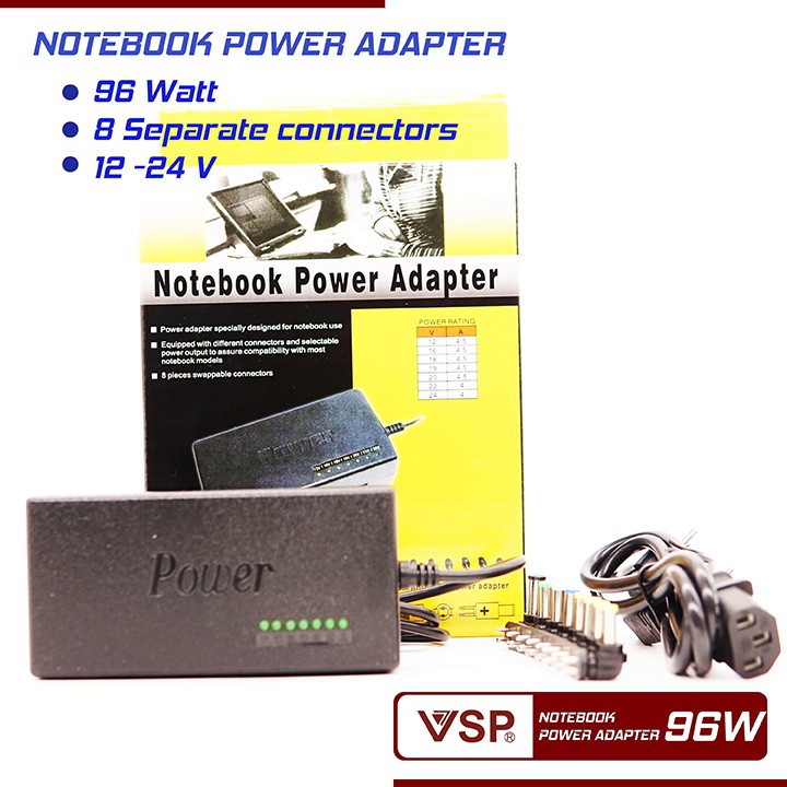 CỤC SẠC LAPTOP ĐA NĂNG 8 CHUI SẠC 96W - 12V - 24V