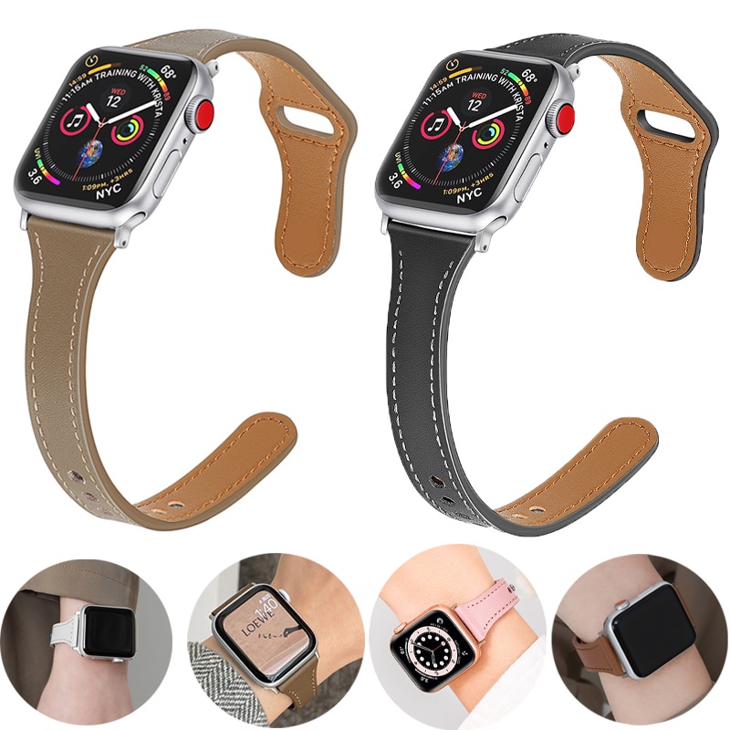 Dây đeo mỏng bằng da thật thích hợp cho đồng hồ thông minh apple iwatch dòng 44mm 42mm 40mm 38mm 7 6 se 5 4 3
