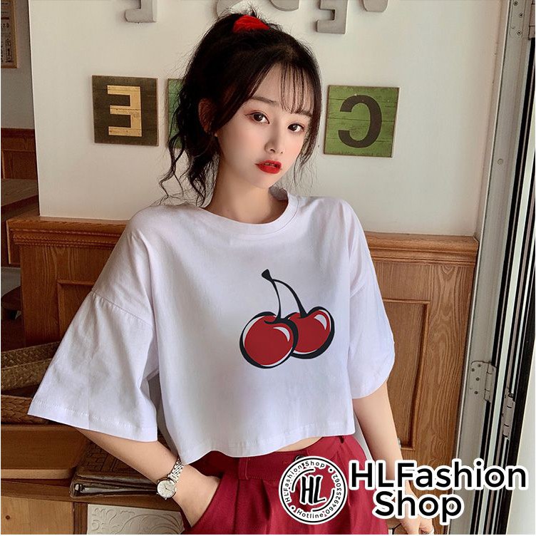 Áo croptop thun nữ cherry cực xinh, áo thun nữ HLFashion