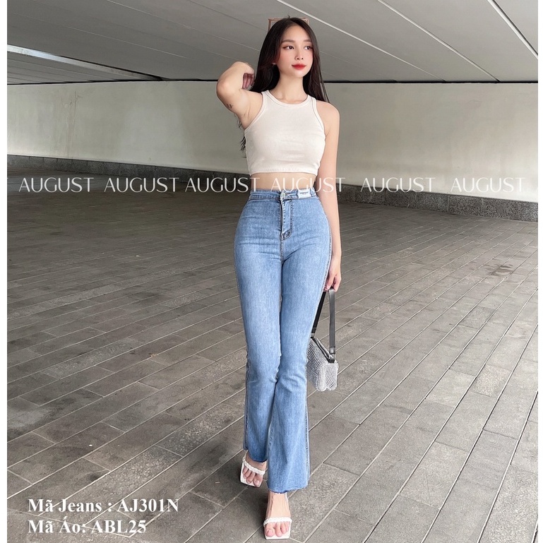 Quần Jean Ống Loe Trơn Cắt Lai | Jeans Cao Cấp Mã AJ301 | Chất Liệu Denim Co Giãn | Ảnh Thật 100%