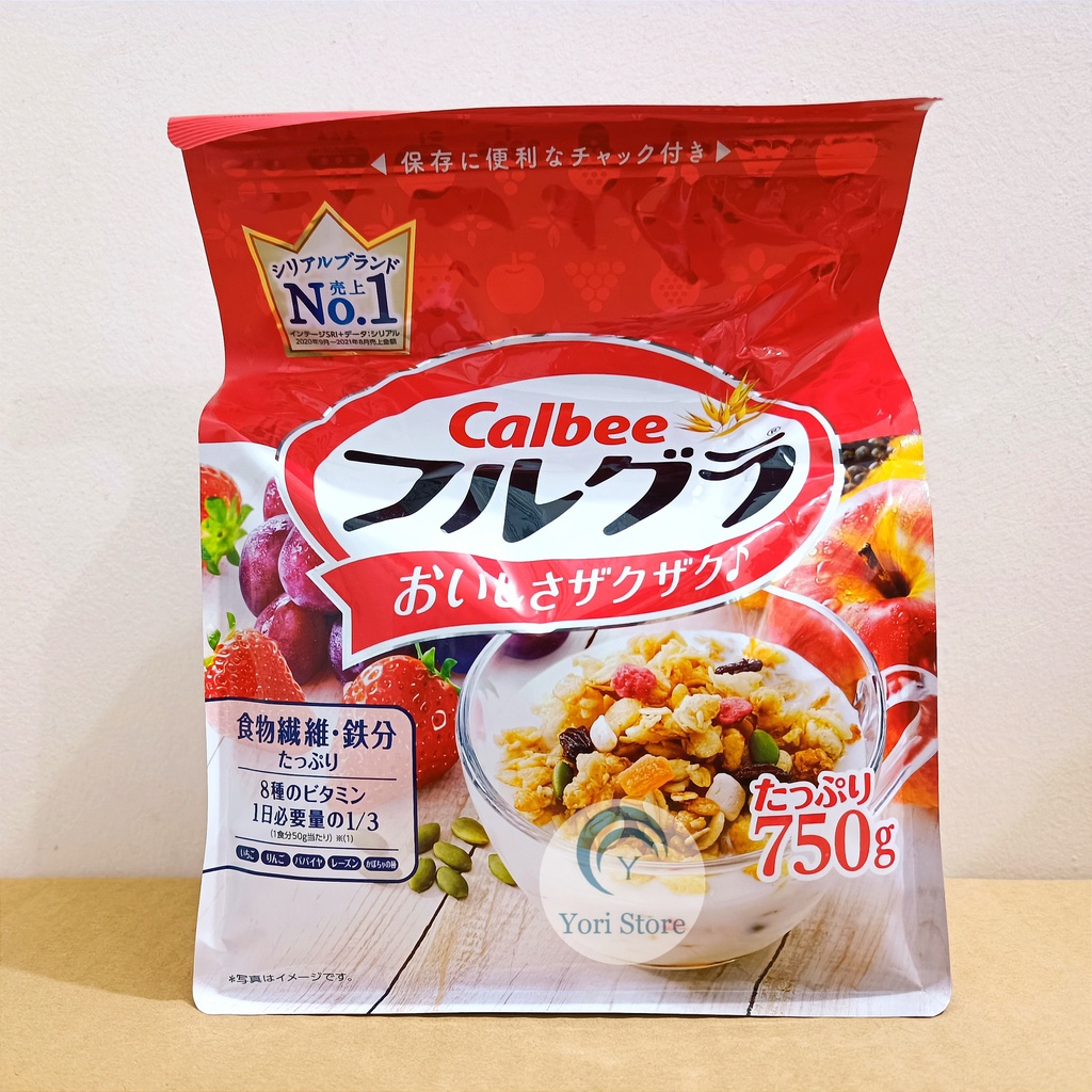 Ngũ cốc trái cây, hoa quả sấy khô 8 vị ngon tuyệt - Calbee Nhật Bản đỏ