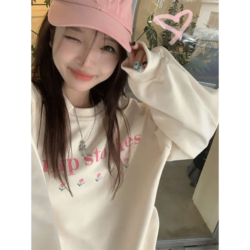 Welove1 Áo Nỉ Nữ Dài Tay Cổ Tròn Thời Trang Hàn