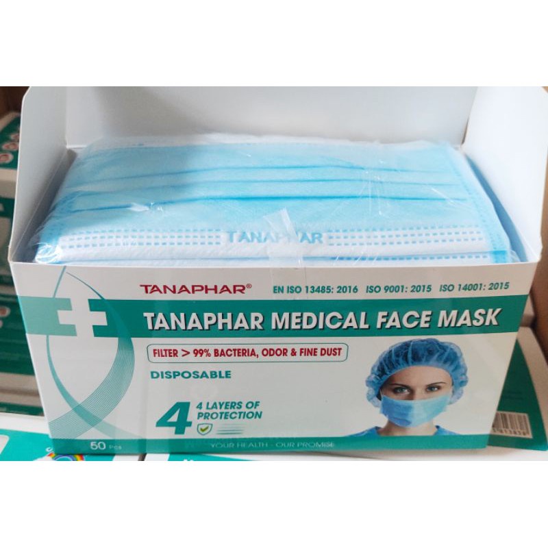 Khẩu trang y tế tanaphar 3, 4 lớp hộp 50 chiếc màu xanh, trắng - ảnh sản phẩm 6
