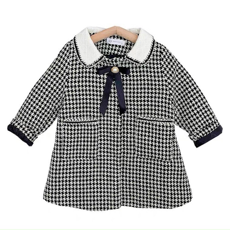 Áo dạ zikzac bé kiểu dáng váy kèm nơ