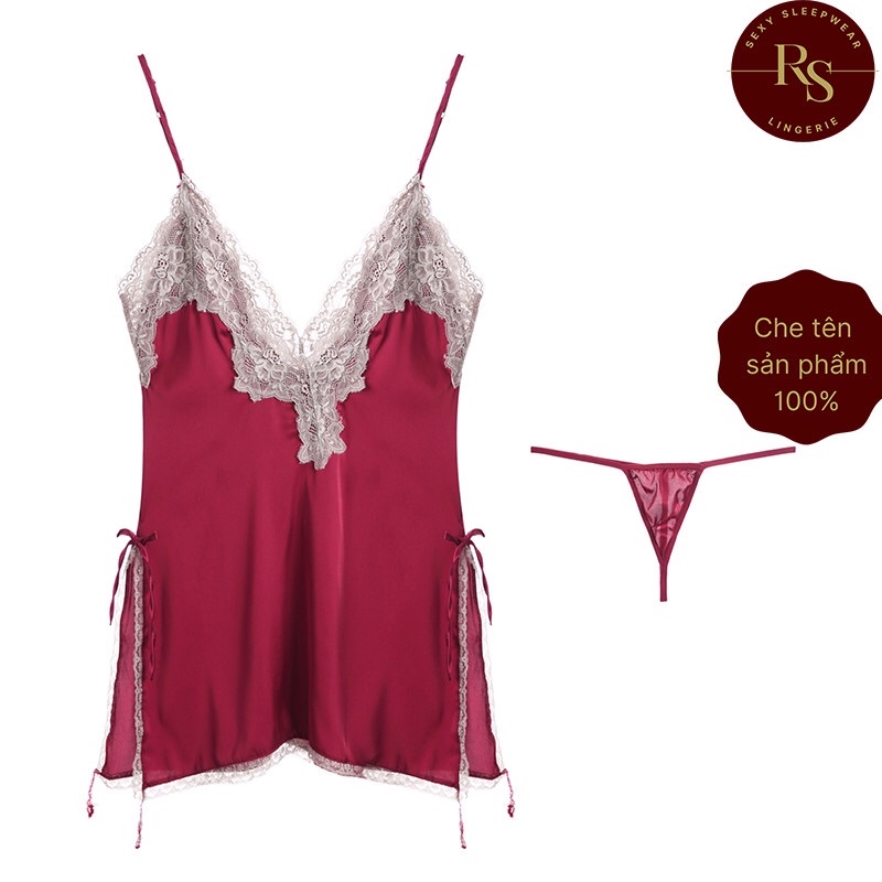Váy ngủ hai dây ren ngực xẻ đùi size lớn VN218055