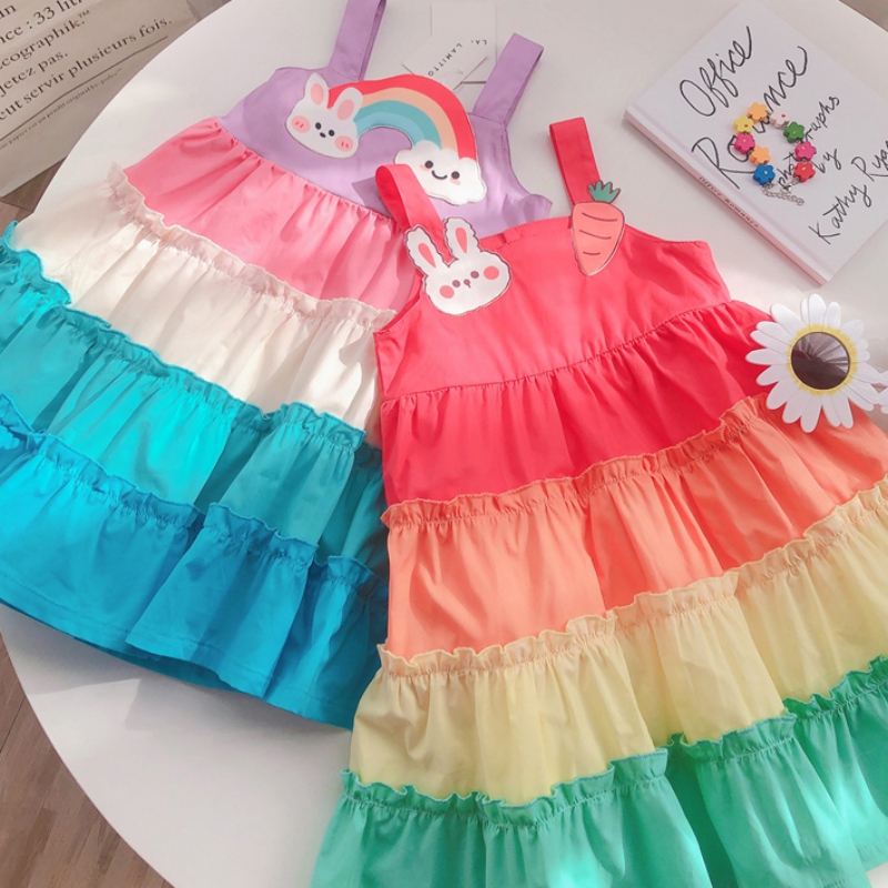 Đầm Sát Nách Màu Cầu Vồng Cho Bé Gái