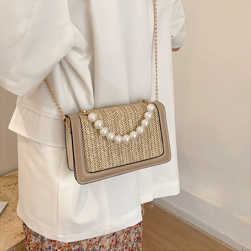 IELGY Túi Đeo Vai Đan Rơm Phong Cách Hàn Quốc Thời Trang Cho Nữ