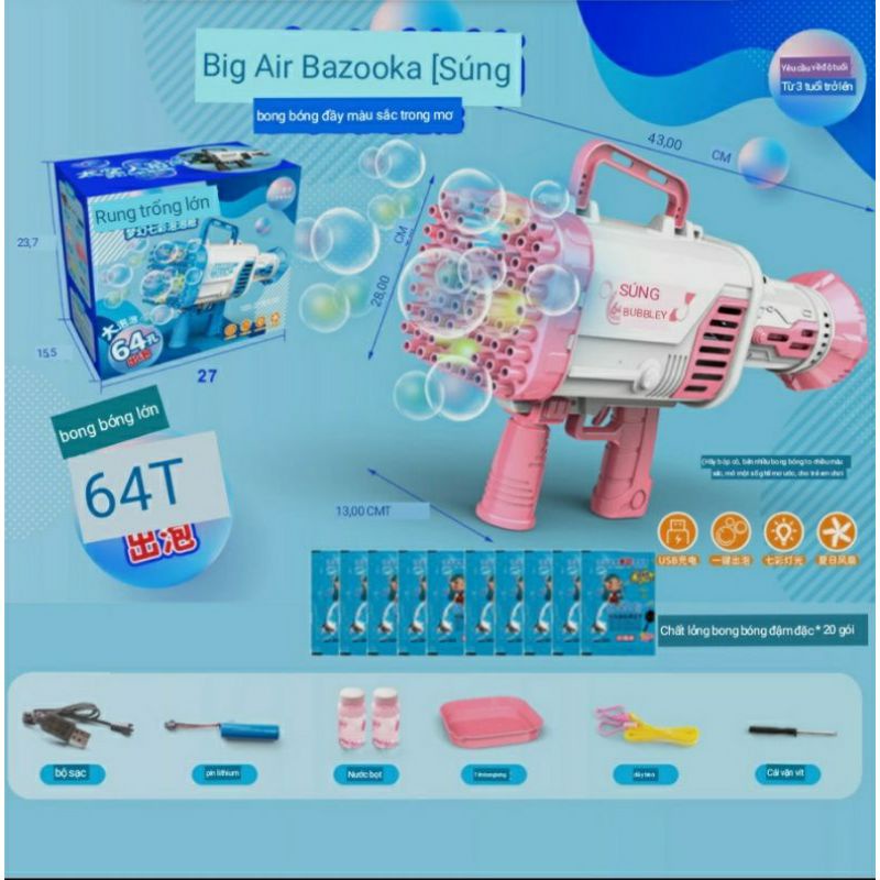 Đồ Chơi Bắn Bong Bóng Kiểu Dáng Khủng Long Bazooka 64 nòng cực mạnh