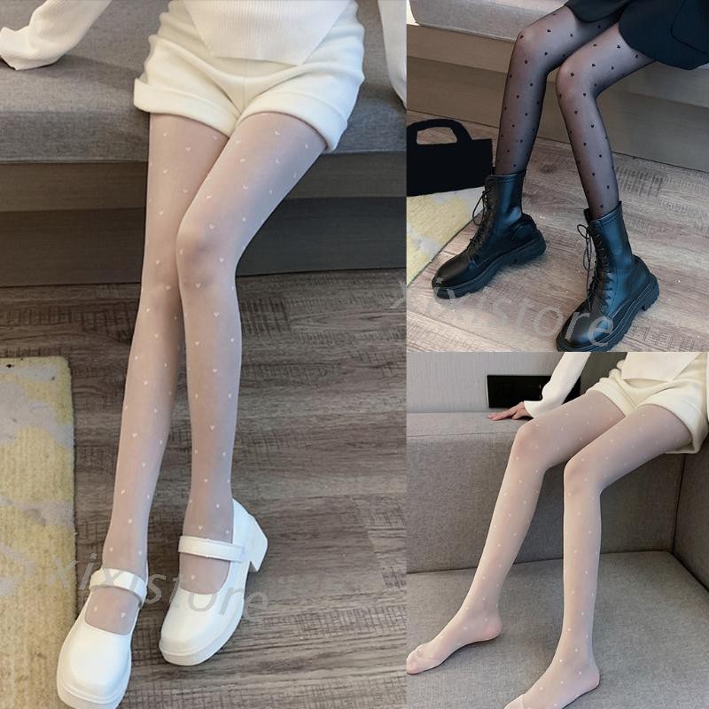 Quần Tất Lưới In Hình Trái Tim Phong Cách Lolita