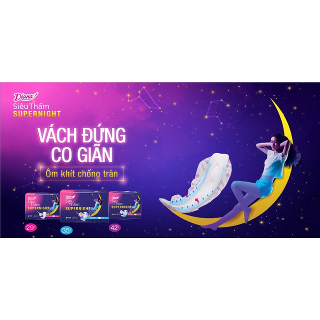 Băng vệ sinh Diana Siêu Thấm Super Night 29cm có cánh (4 miếng)