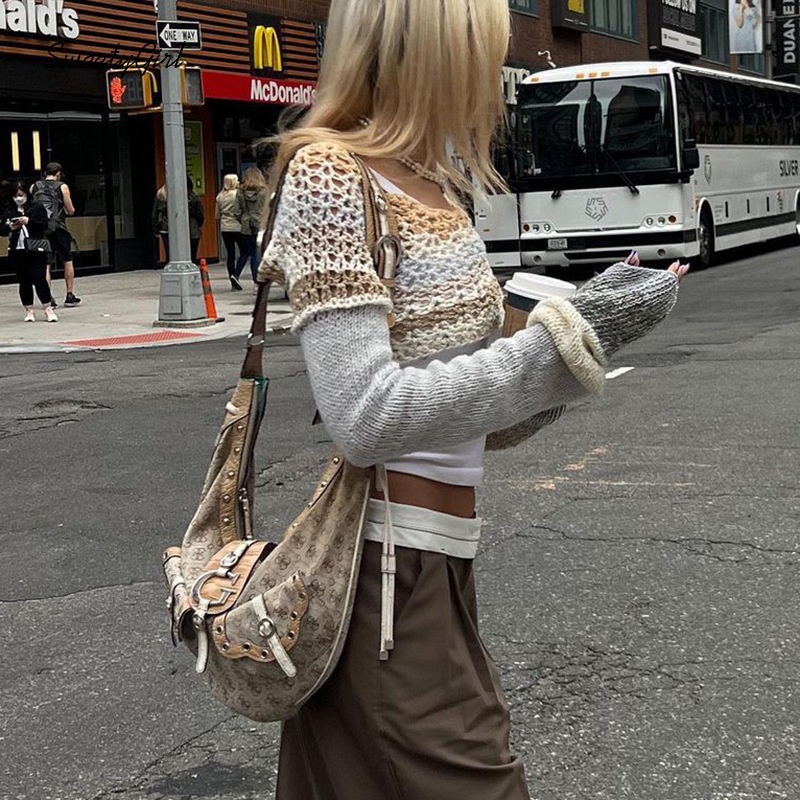 Áo Len Tay Dài Họa Tiết Kẻ Sọc Màu Sắc Tương Phản Phong Cách Vintage Cho Nữ