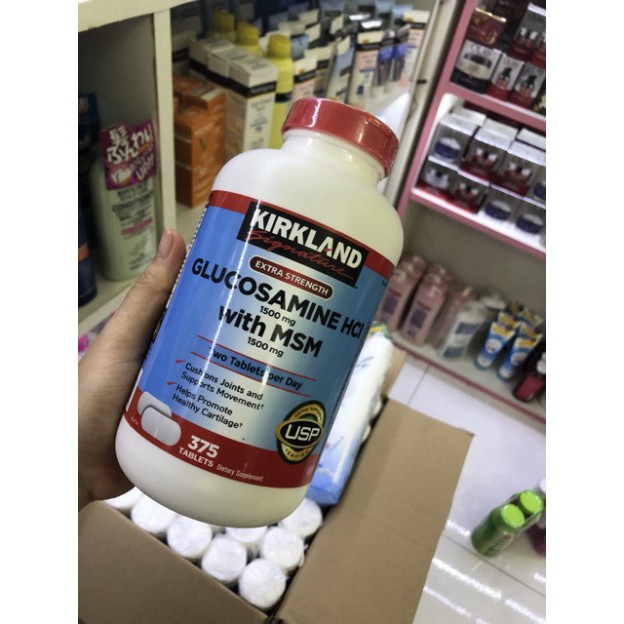 [bill mỹ] Viên uống Glucosamine HCL 1500mg Kirkland With MSM Hộp 375 Viên vàng [HSD 1-2023]