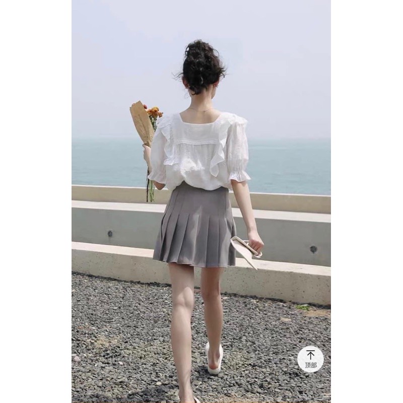 Áo Babydoll Ngắn Tay Viền Bèo, Áo Sơ Mi Nữ