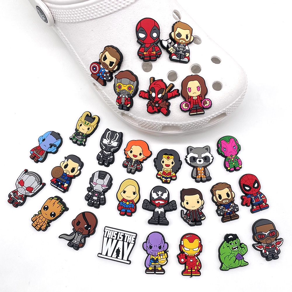 Marvel Super hero Crocs Jibbitz Shoe Charms Chủ đề hoạt hình Phụ kiện giày dép trẻ em quà Giáng sinh pvc dễ thương Dép xăng đan  DIY decorate accessories 1000 Mẫu Lựa Chọn