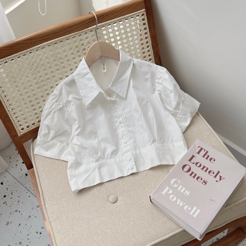 [SẴN/VIDEO] ÁO SƠ MI TRẮNG TAY PHỒNG DÁNG CROPTOP NGẮN PHONG CÁCH HÀN QUỐC